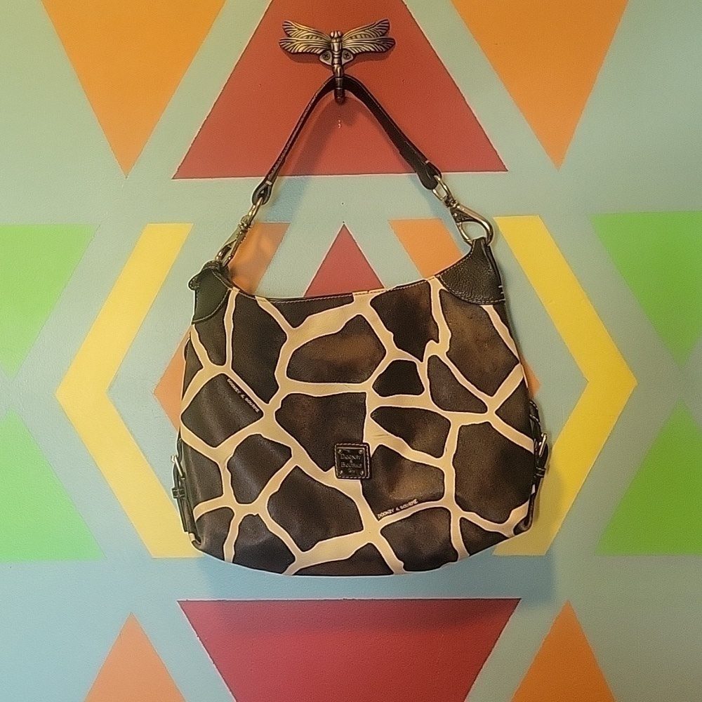 Dooney & Bourke Vintange Vacchetta Leather Giraffe Print Shoulder/ Hobo Bag+ Tag